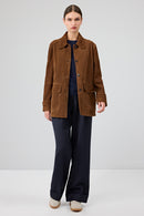 Petra Women's Brown Shirt Collar Oversize Suede Leather Jacket | Derimod