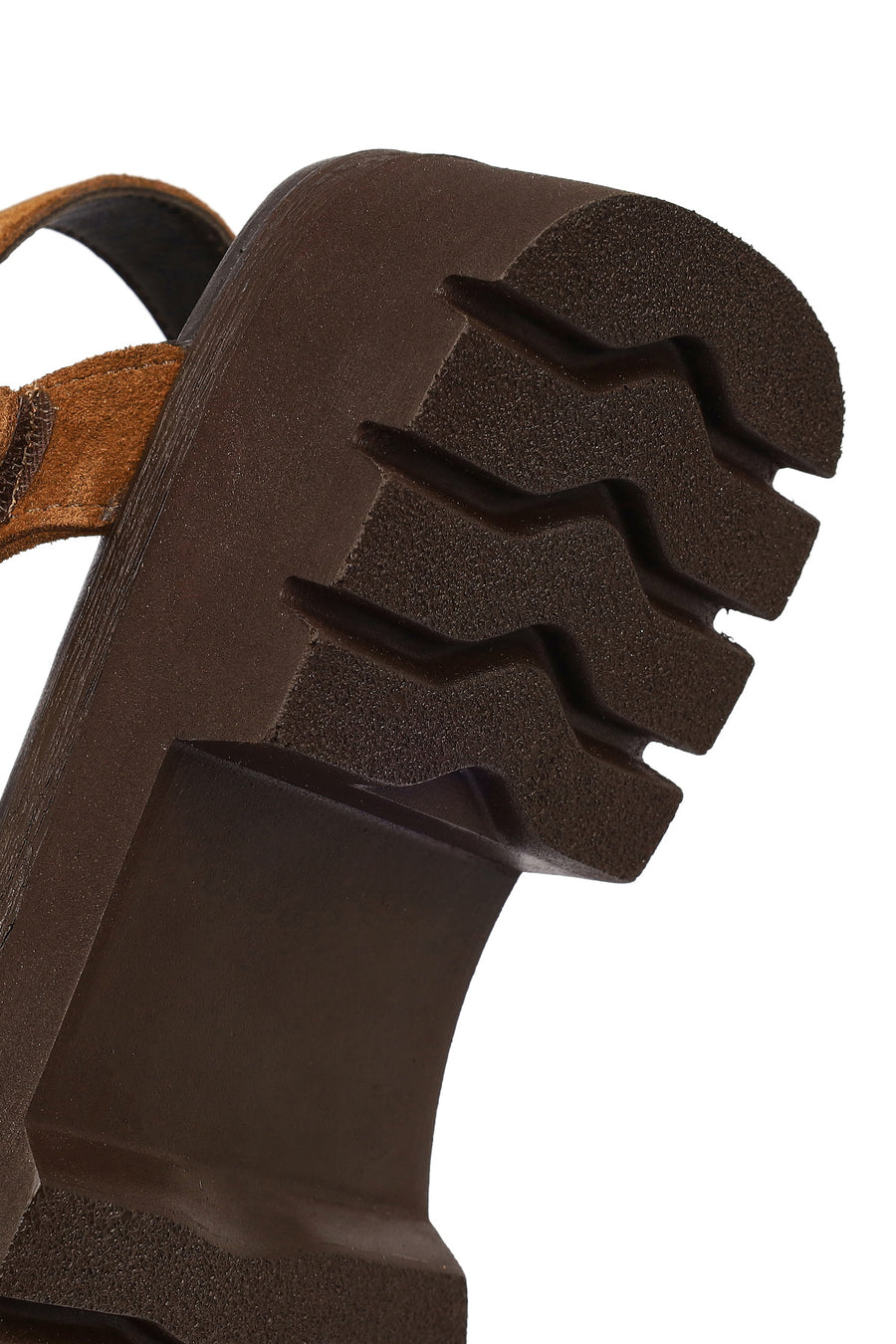 Woman Tan Strappy Thick-Soled Suede Leather Sandals