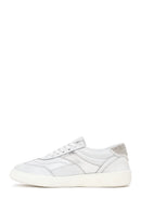 Woman White Lace-Up Chunky Sole Rhinestone Leather Sneaker | Derimod