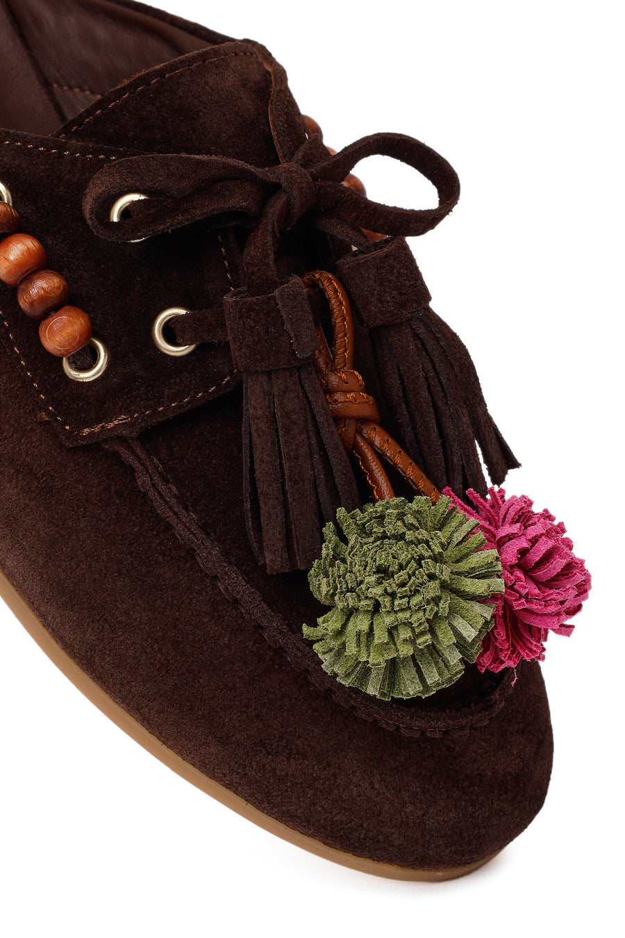 Woman Brown Tassel Suede Mule Slipper
