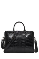 Unisex Black Long Strap Crocodile Pattern Leather Briefcase | Derimod