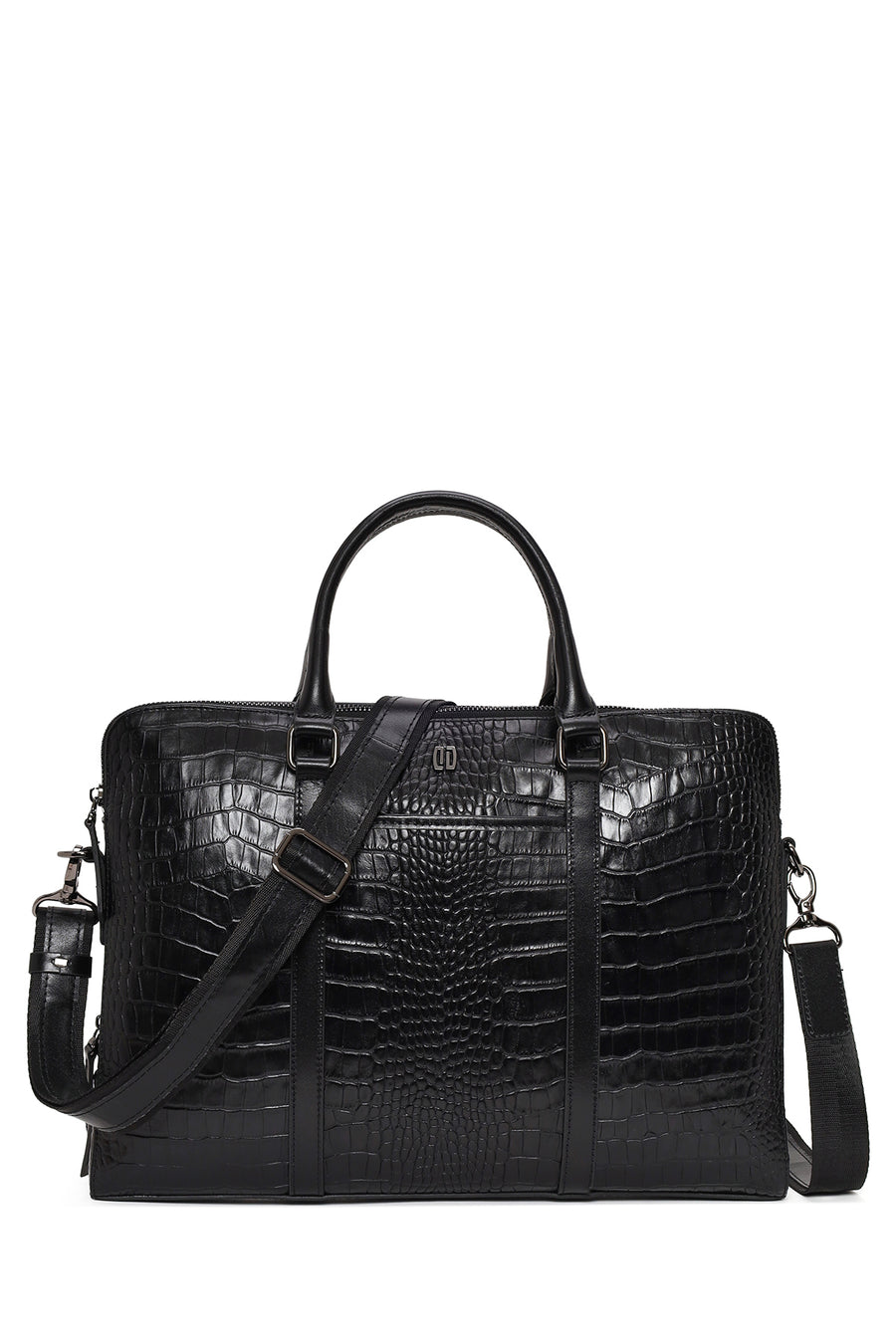 Unisex Black Long Strap Crocodile Pattern Leather Briefcase 26SBD3222E3 | Derimod