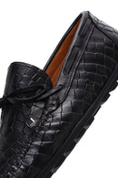 Men's Black Crocodile Leather Tasseled Loafer | Derimod