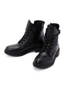 Women's Black Zippered Buckle Detailed Leather Casual Boots | Derimod