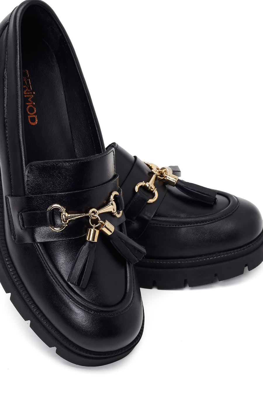 Woman Black Chunky-Heeled Buckled Leather Loafer