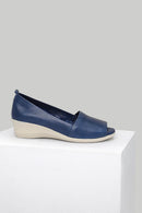 Blue Women's Leather Shoes with Wedge Heels | Derimod