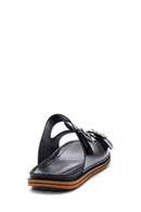 Men's Black Leather Double Buckle Slippers | Derimod