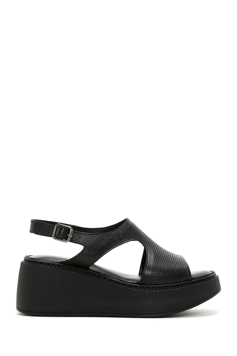 Kadın Siyah Deri Kalın Taban Comfort Sandalet 23SFD341626 | Derimod