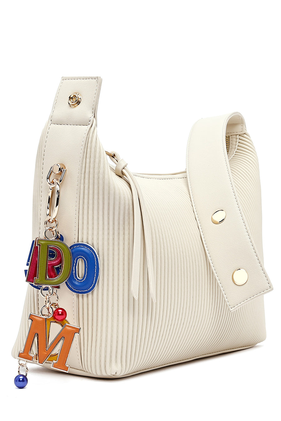 Women's Cream Long Strap Printed Charm Handbag