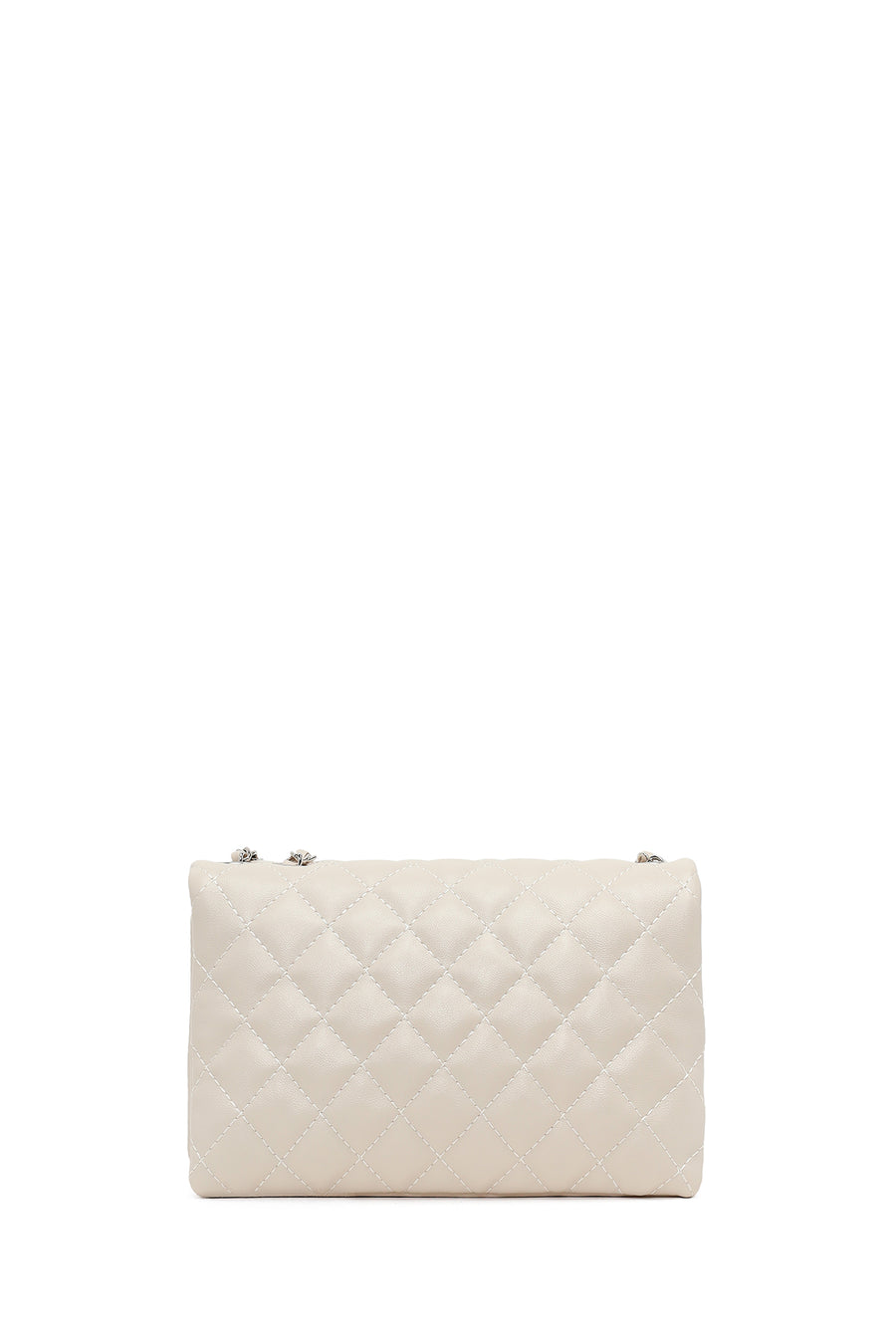 Woman Cream Chain-Strap Quilted Shoulder Bag