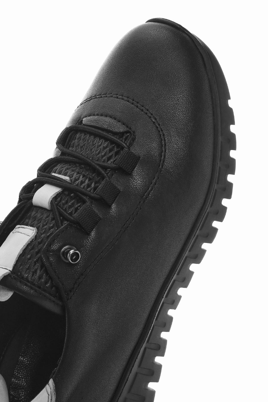 Women's Black Lace-Up Leather Sneaker