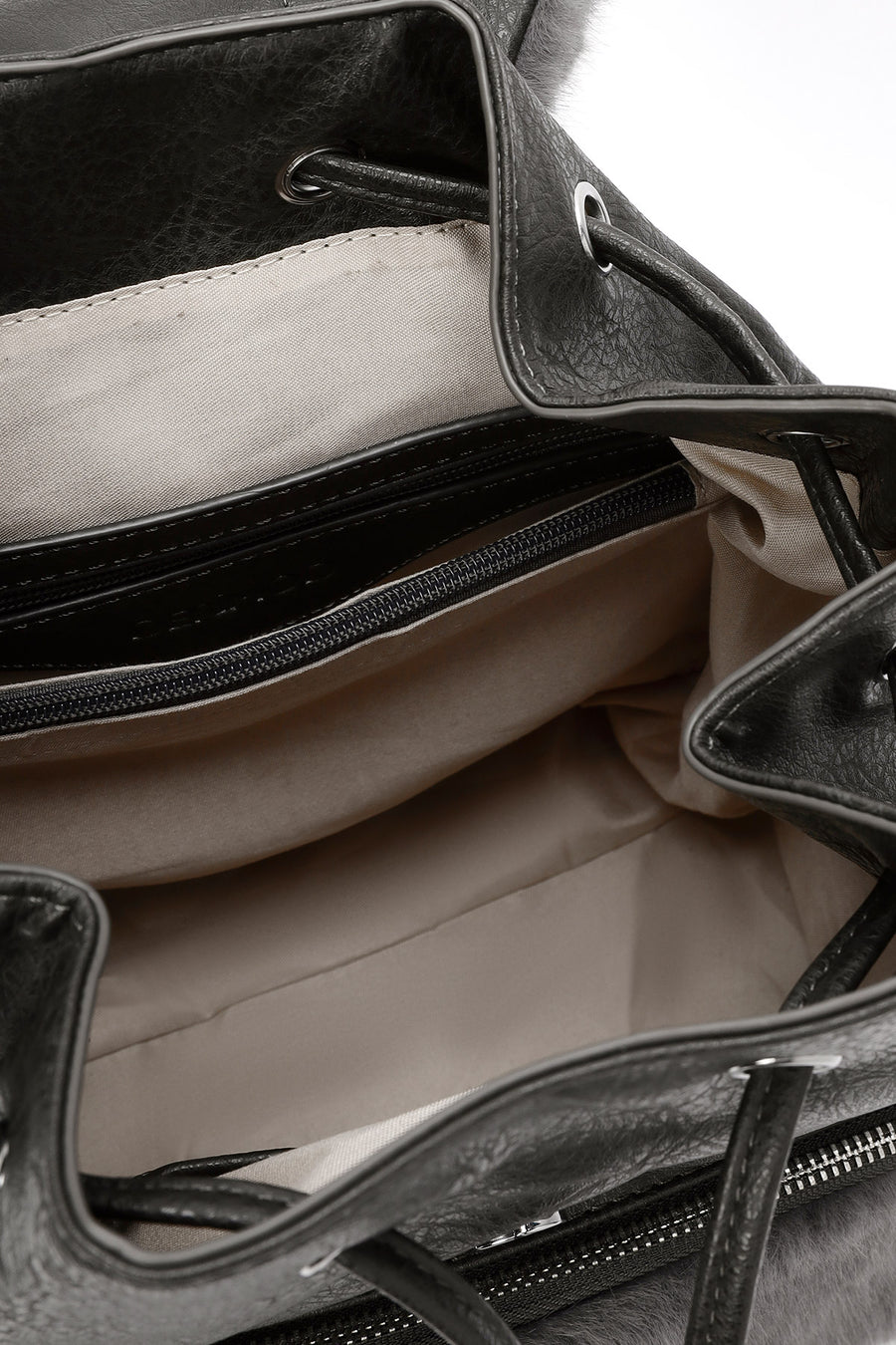 Women's Gray Plush Detailed Backpack
