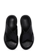 Women's Black Leather Comfort Slippers | Derimod