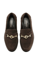 Women's Brown Buckle Detailed Suede Leather Masculine Loafer | Derimod