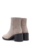 Women's Mink Zippered Thick Heel Suede Leather Boots | Derimod