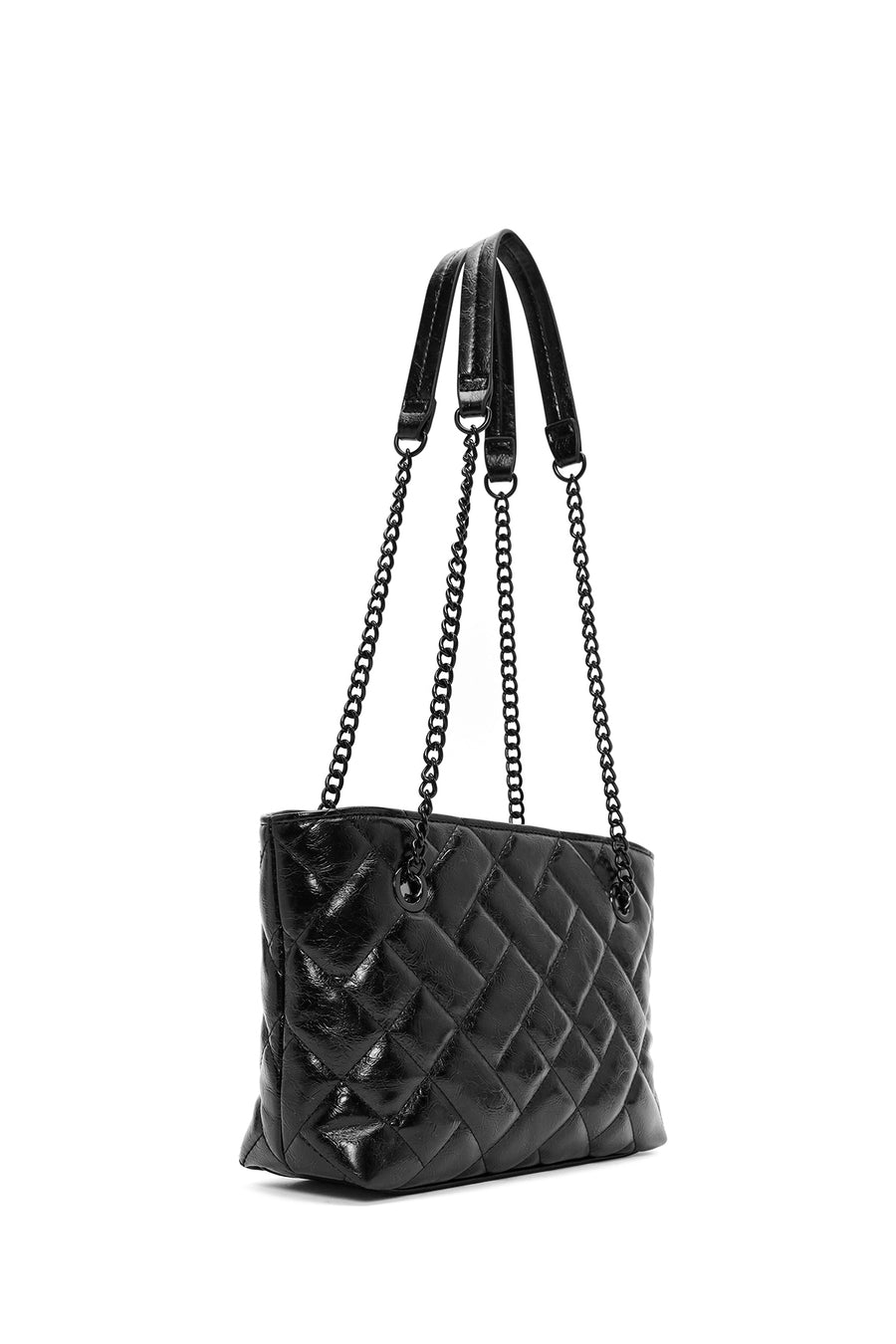 Women's Black Long Chain Strap Quilted Shoulder Bag