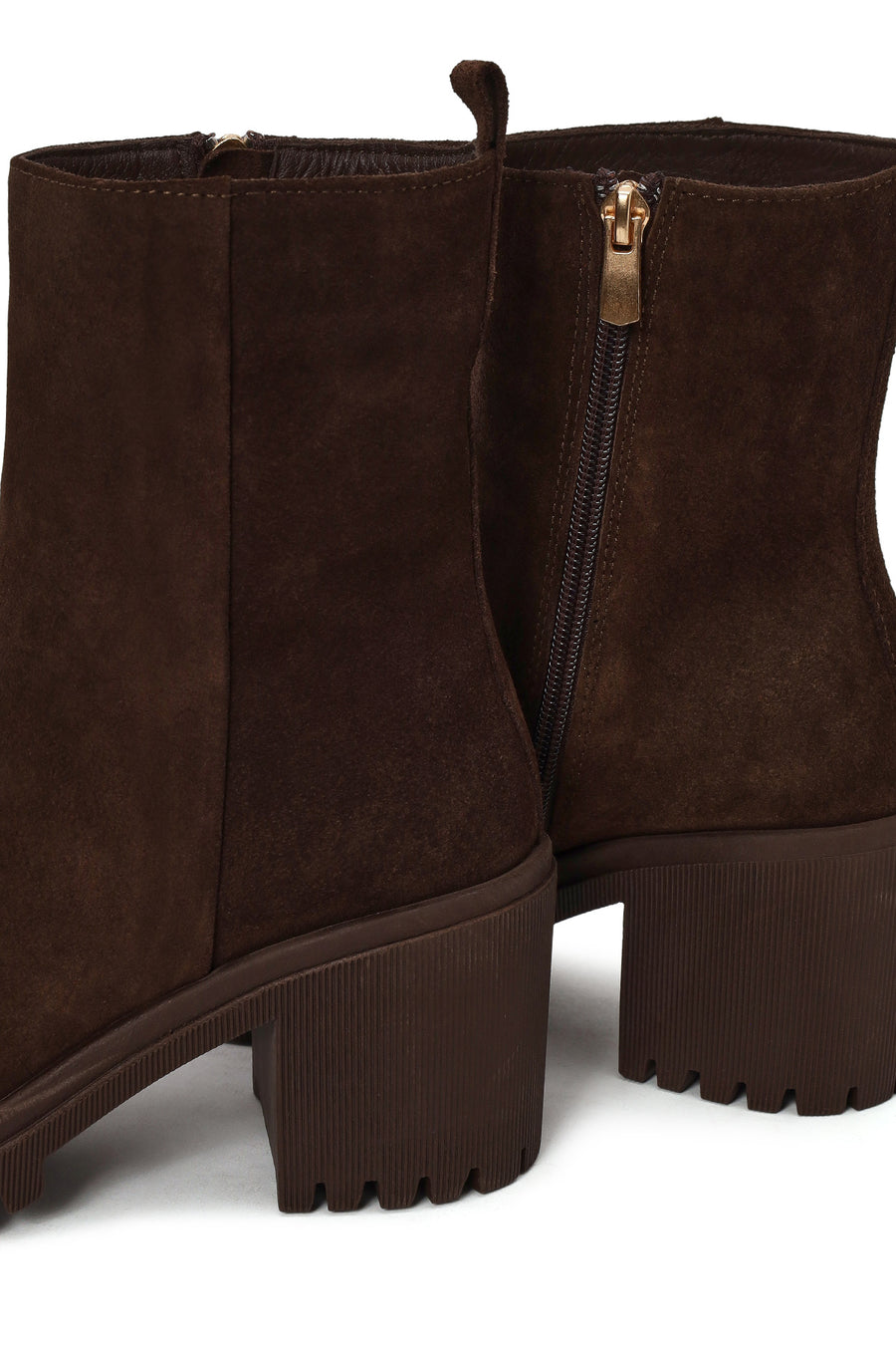 Woman Brown Zip Closure Chunky-Heeled Suede Leather Boots