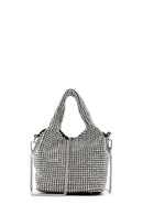 Women's Silver Long Chain Strap Stone Cross Bag | Derimod