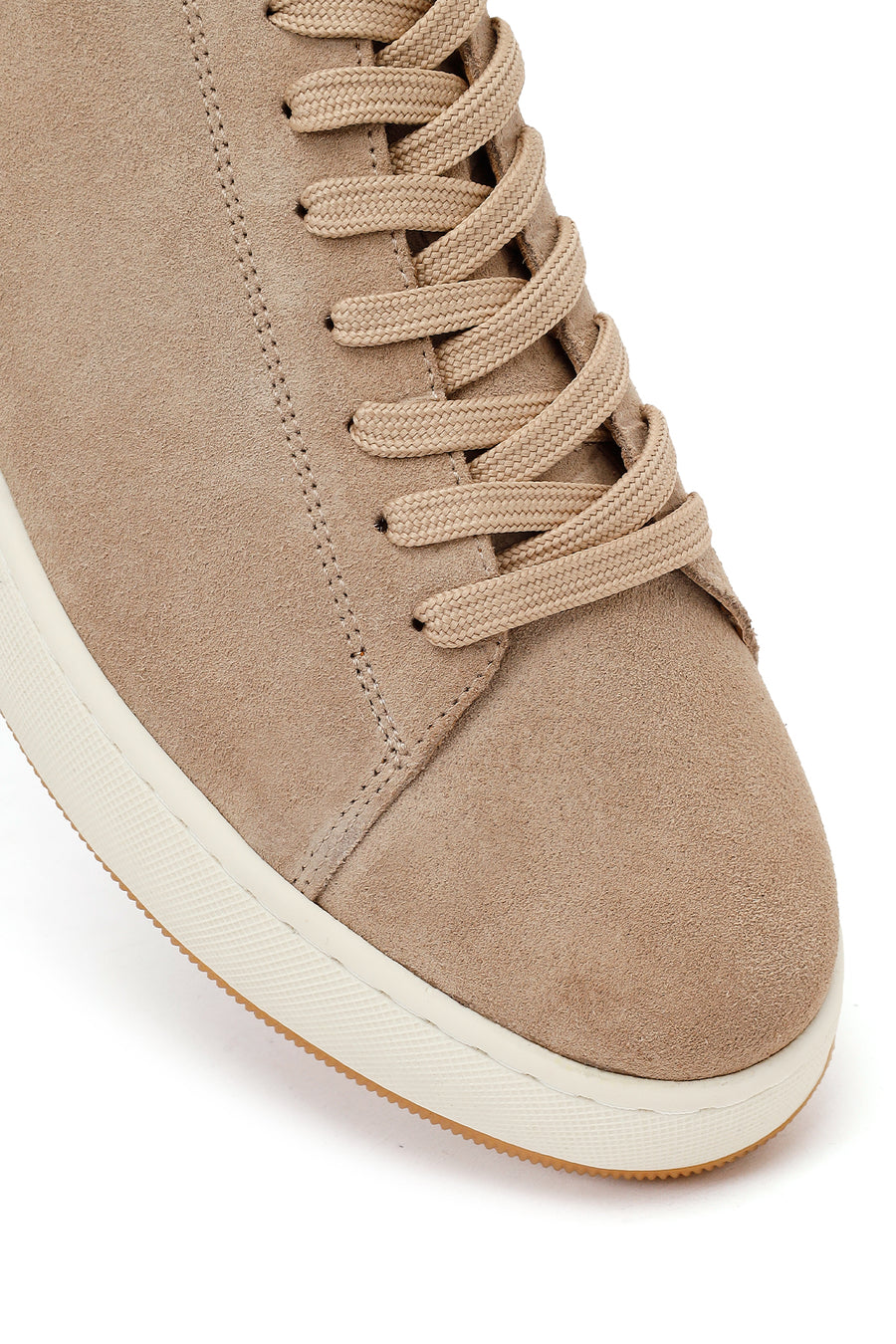 Erkek Bej Bağcıklı Kalın Tabanlı Süet Deri Sneaker