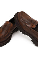 Kadın Kahverengi Kalın Tabanlı Deri Maskülen Loafer | Derimod