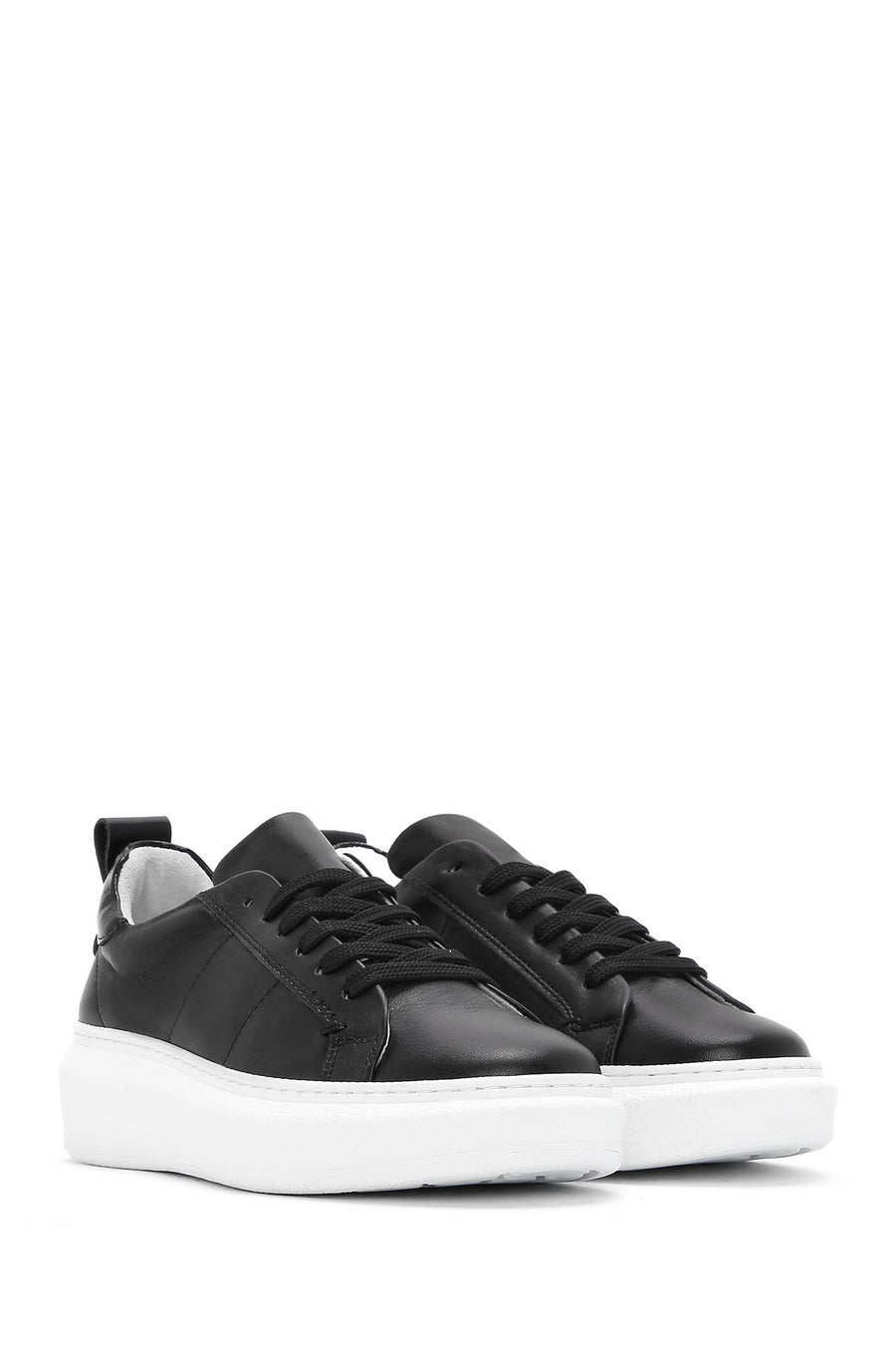 Women's Black Lace-Up Leather Sneaker
