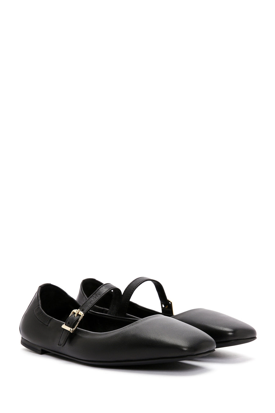 Women's Black Banded Leather Ballerinas