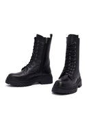 Woman Black Zip Closure Leather Combat Boots | Derimod