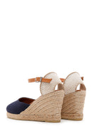 Women's Navy Blue Ankle Strap Wedge Heeled Espadrille | Derimod