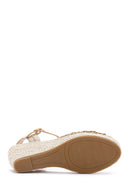 Women's Beige Wedge Heel Espadrille Straw Sandals | Derimod