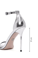 Women's Silver Ankle Strap High Thin Heel Leather Metallic Shoes | Derimod