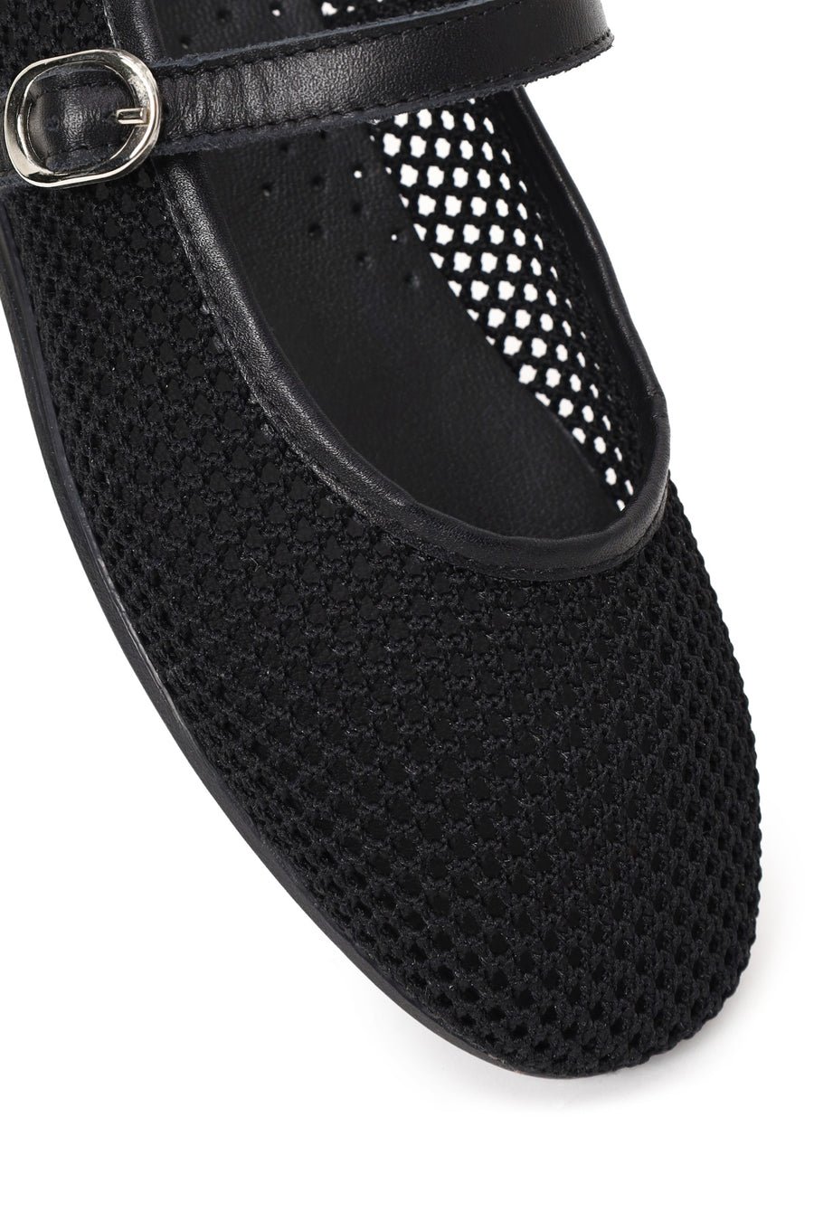 Woman Black Buckled Mesh Ballerine flats