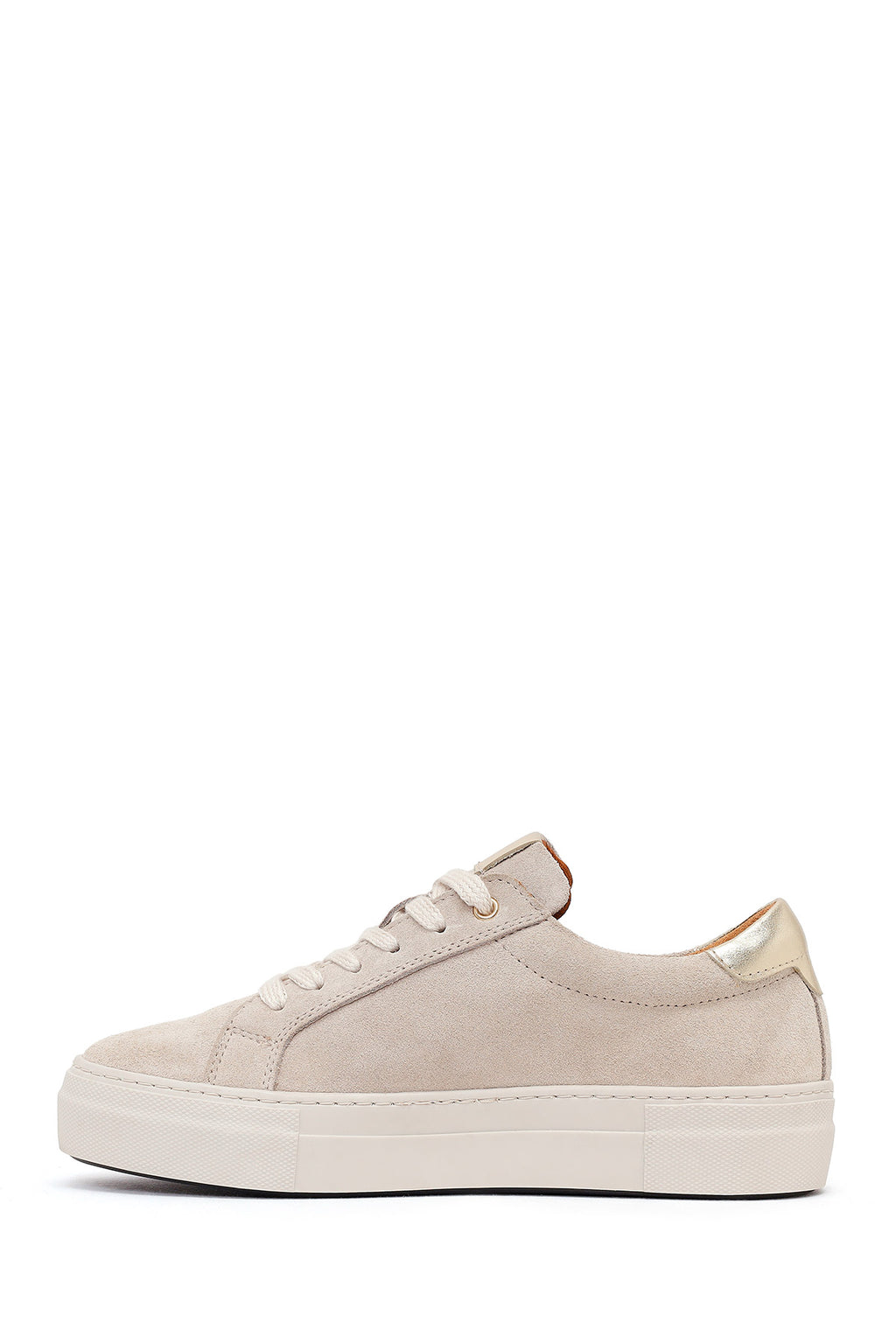 Kadın Bej Bağcıklı Süet Deri Sneaker