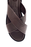 Men's Brown Leather Slippers with Knit Detail | Derimod