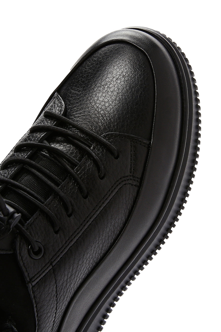 Erkek Siyah Bağcıklı Deri Sneaker