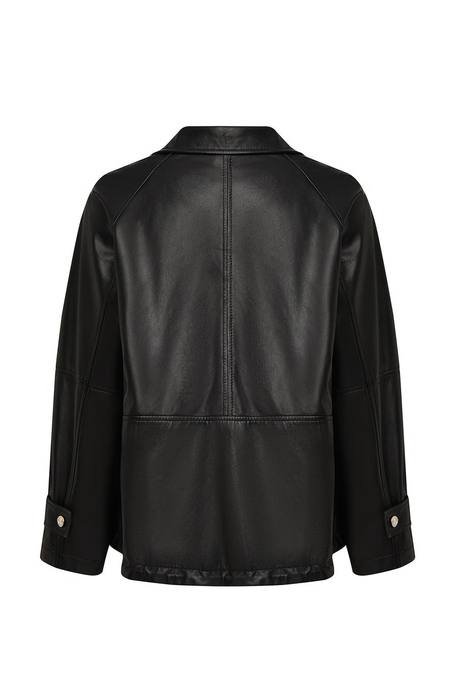 Fancy Women's Black Slant Collar Oversize Leather Coat