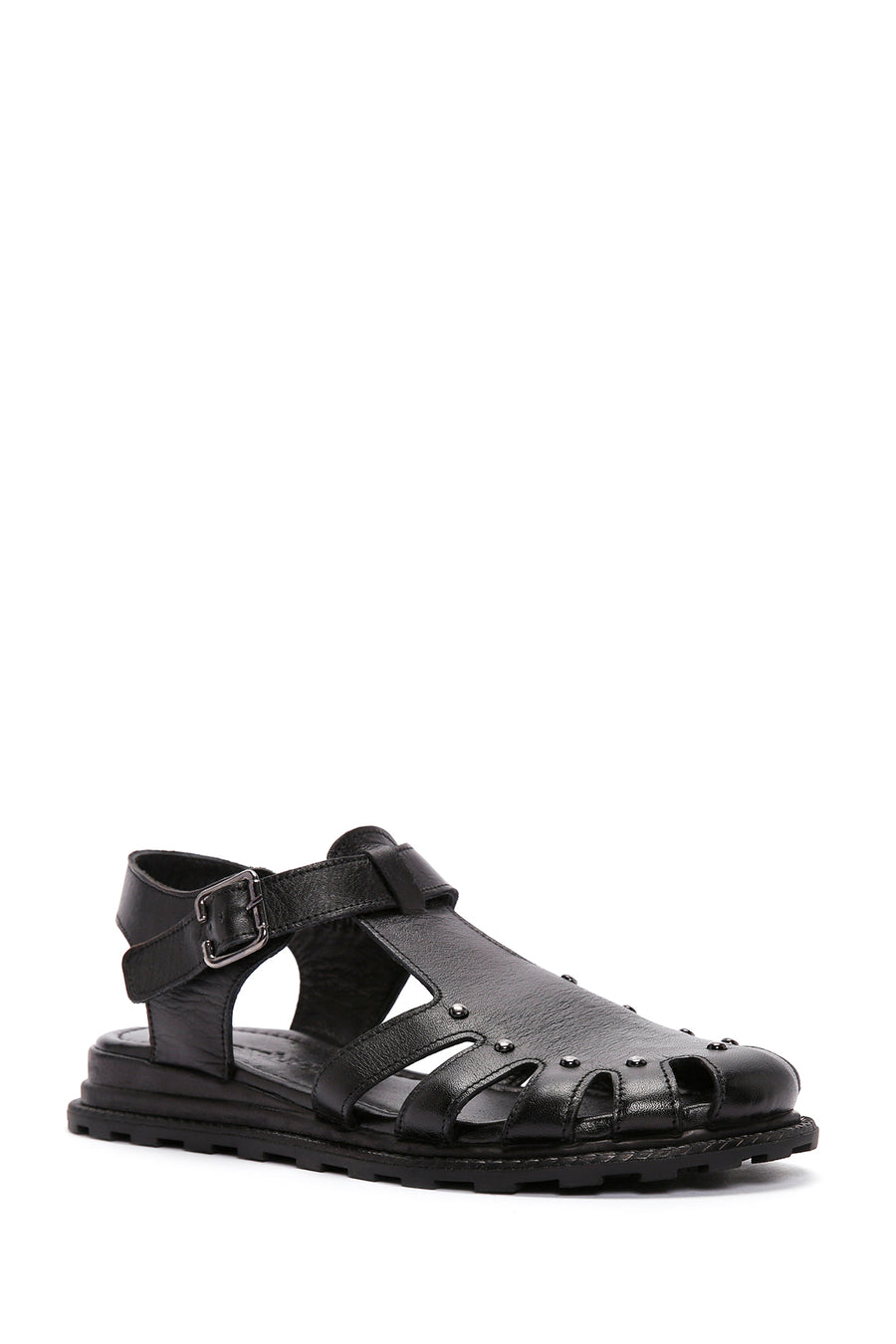 Women's Black Ankle Strap Leather Sandals