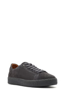 Men's Grey Lace-Up Thick-Sole Suede Leather Sneakers | Derimod