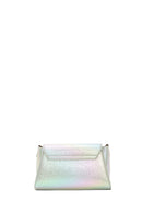 Women's Blue Metallic Patent Leather Mini Crossbody Bag | Derimod