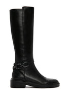 Women's Black Zippered Buckle Detailed Leather Casual Boots | Derimod