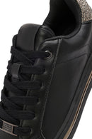 Women's Black Lace-Up Stone Detailed Leather Sneakers | Derimod