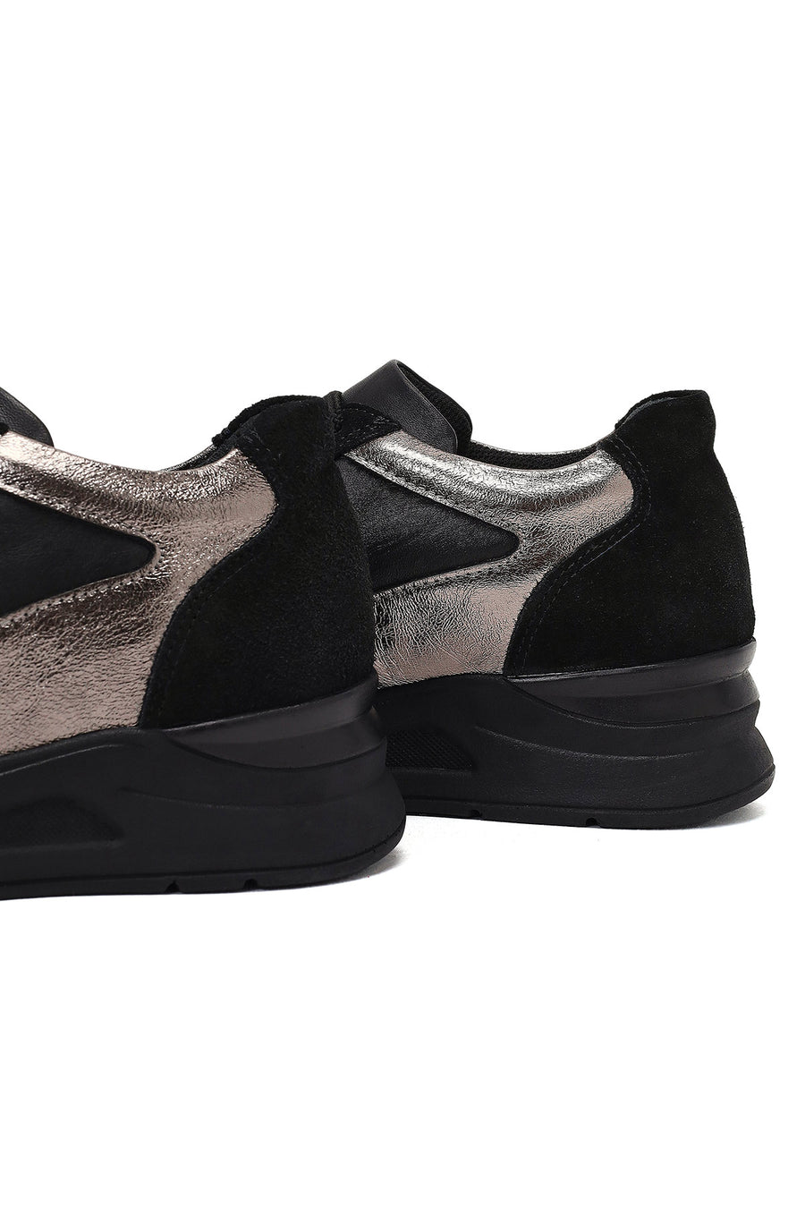 Kadın Siyah Bağcıklı Dolgu Topuklu Deri Sneaker
