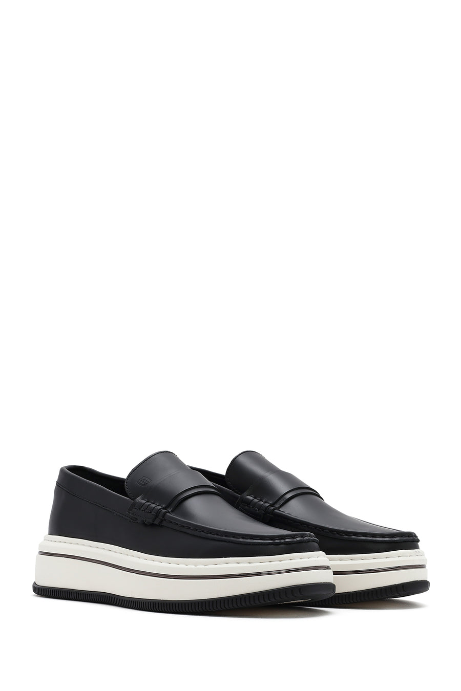 Men's Black Thick-Soled Leather Casual Loafer