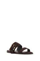 Women's Brown Buckled Suede Leather Slippers | Derimod