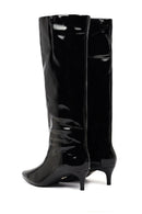 Woman Black Short Thin-Heeled Patent Leather Boot | Derimod