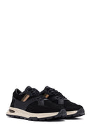 Men's Black Lace-Up Thick Sole Leather Sneakers | Derimod