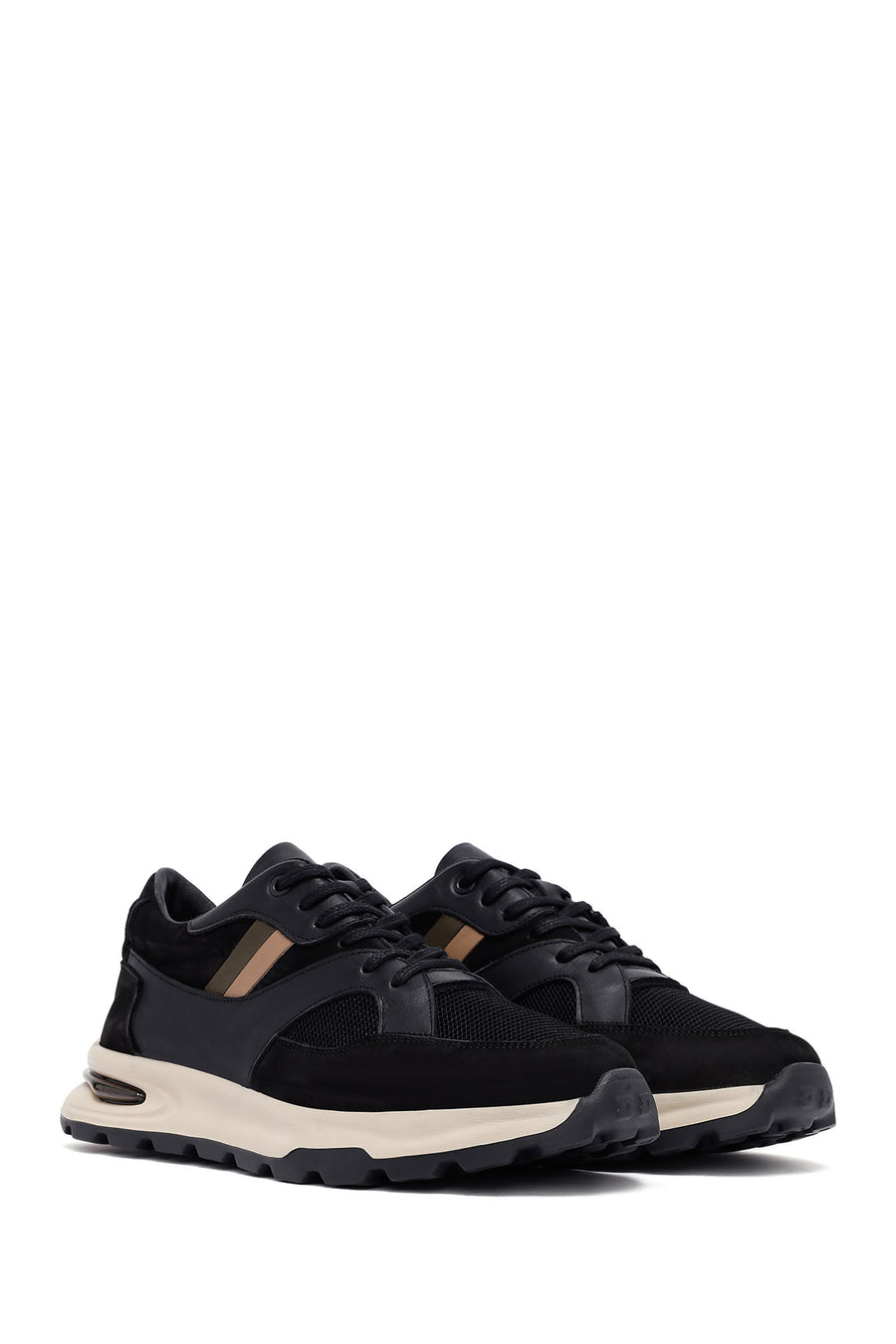 Men's Black Lace-Up Thick Sole Leather Sneakers