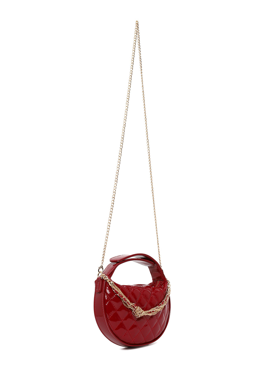 Woman Red Long Strap Quilted Mini Evening Bag