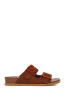 Woman Brown Double-Buckle Suede Slippers | Derimod