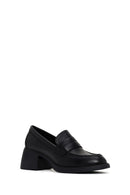 Women's Black Thick Heeled Leather Masculine Loafer | Derimod