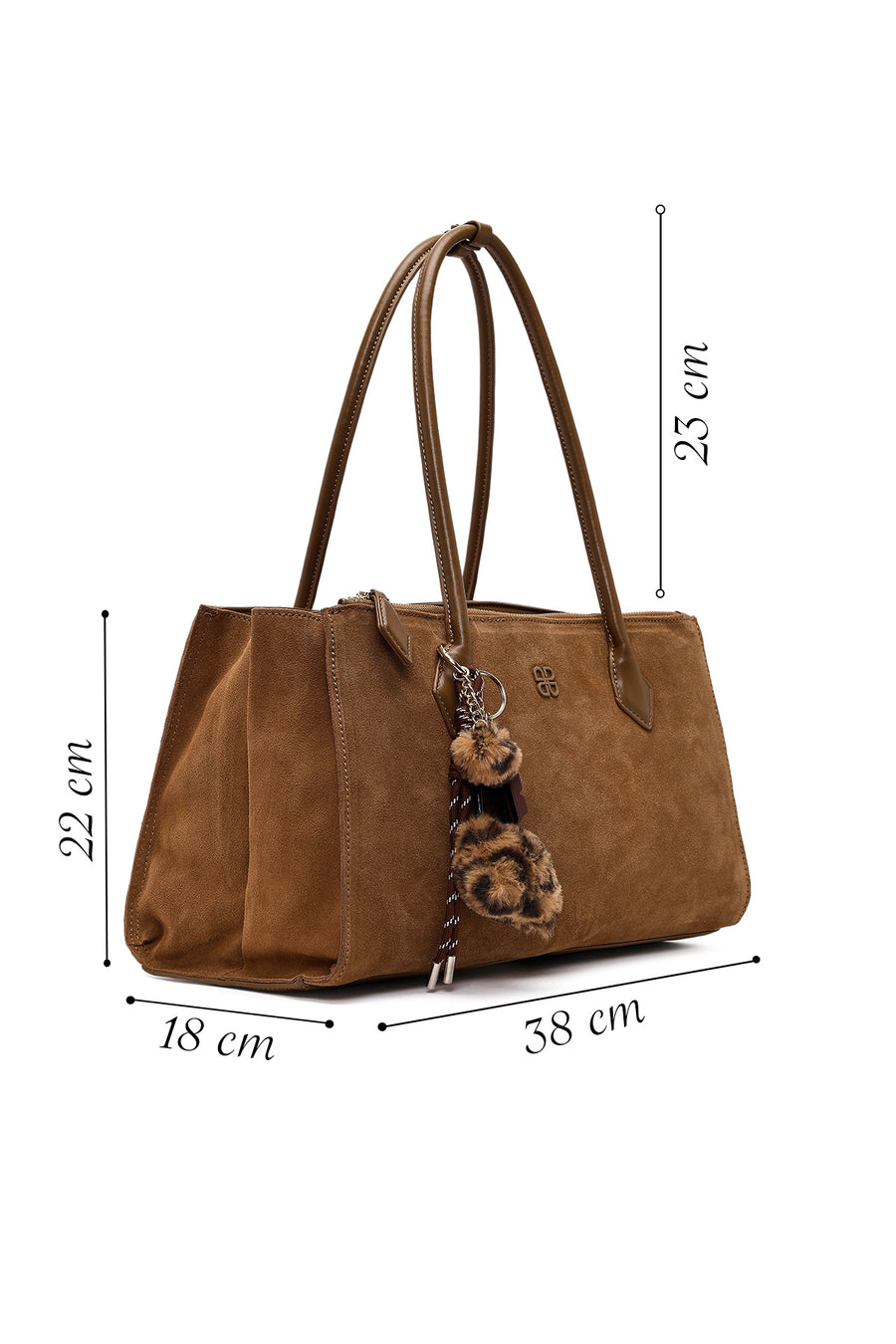 Woman Camel Charm Suede Shoulder Bag